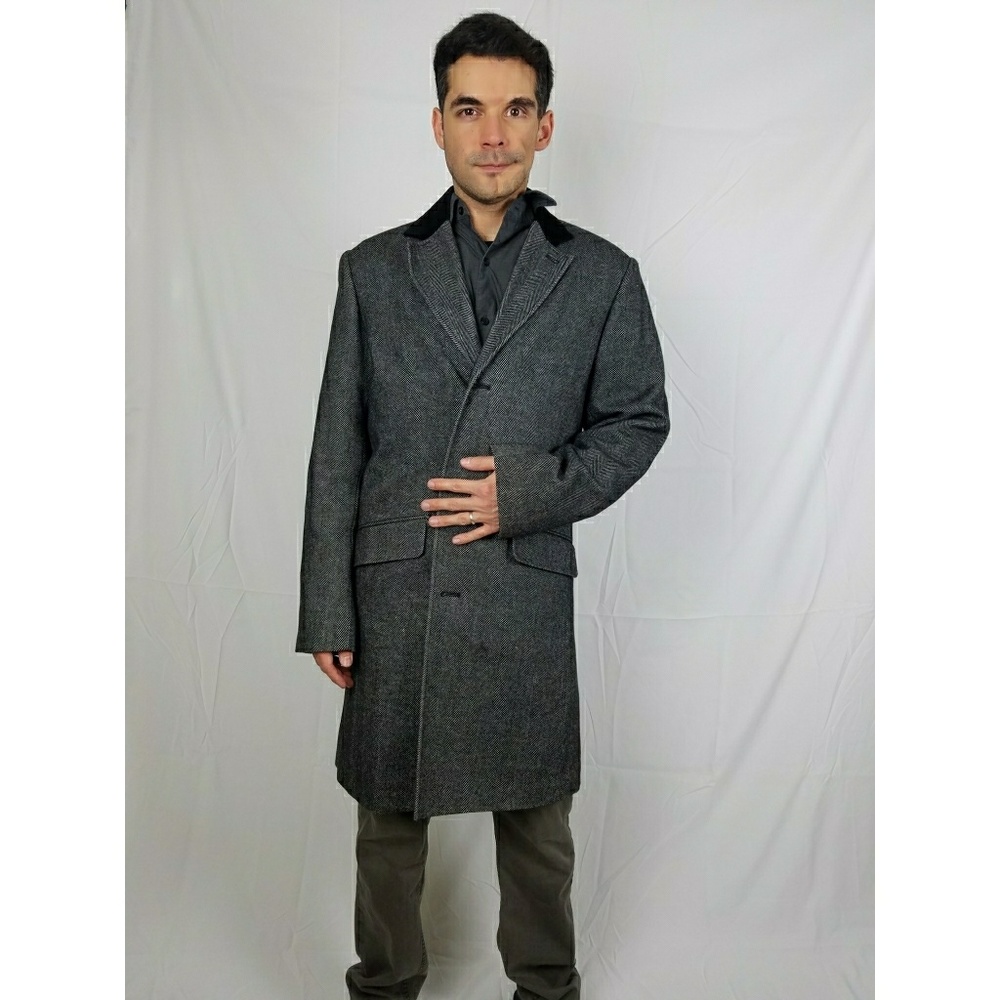 Men's Black Rivet overcoat